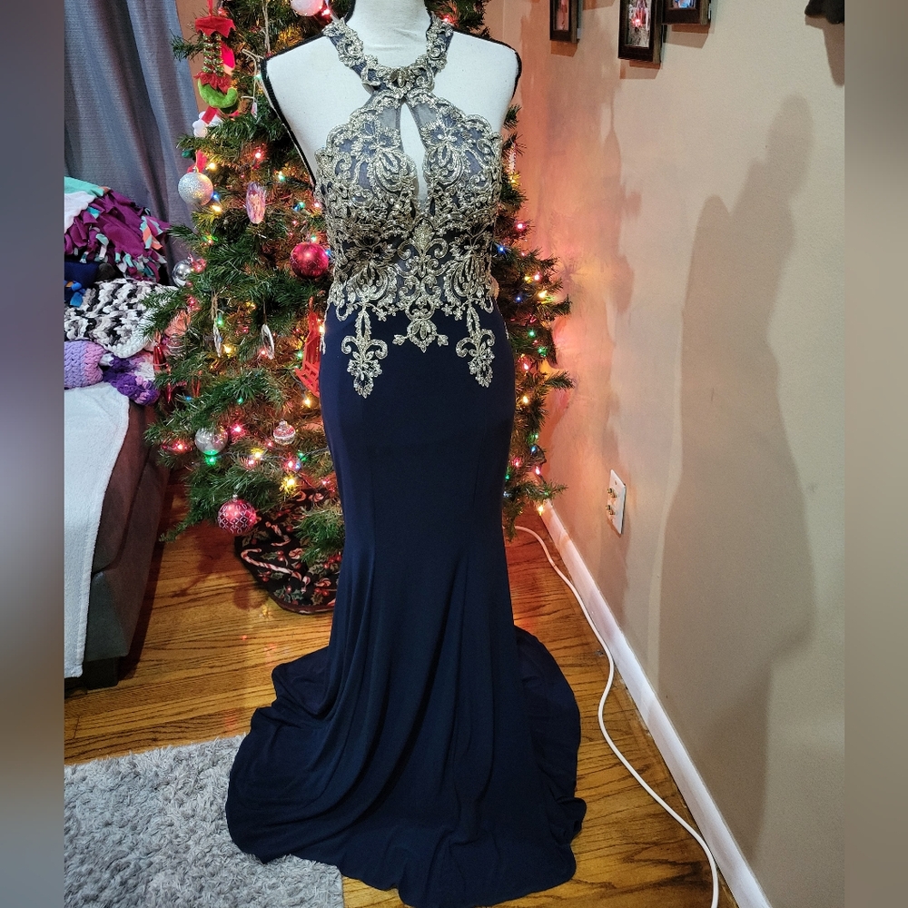 Xscape Mesh Halter Gown